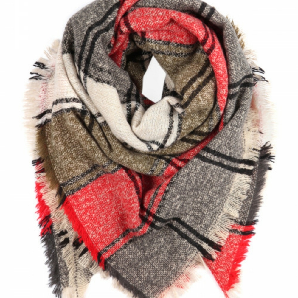 Keeping It Cozy Plaid Blanket Scarf (Red)